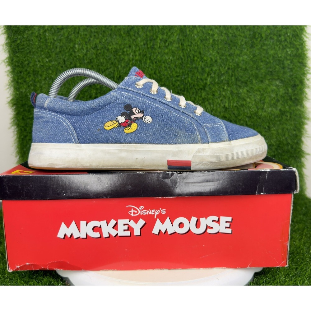 Vintage 90s Disney Mickey Mouse Denim Sneakers Embroidered Blue Mens 9.5